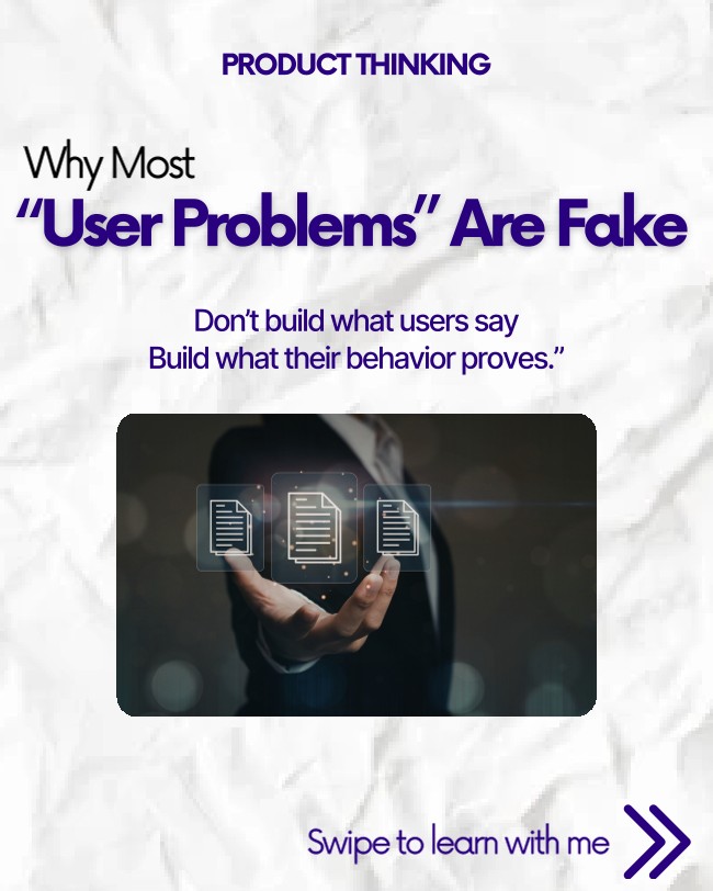 LinkedIn carousel slide: Don't build what users say, build what their behavior proves